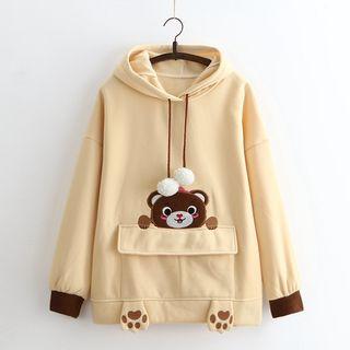 Bear Embroidered Drawstring Hoodie