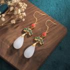 Lotus Faux Gemstone Alloy Drop Earring 1 Pair - Cp396 - White - One Size