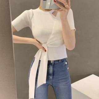 Key-hole Wrap Short-sleeve Knit Top