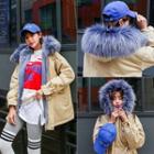 Faux-fur Pocket-detail Jacket Beige - One Size