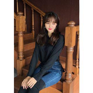 Covered-button Chiffon Blouse