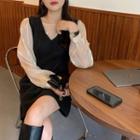 Plain Top / V-neck Woolen Dress