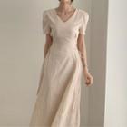 Short-sleeve V-neck Drawstring High-waist Dress