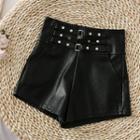 High-waist Faux-leather Studded Shorts