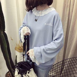 Mock Two-piece Lace Trim Pullover