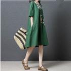 Elbow-sleeve Floral Detail Dress