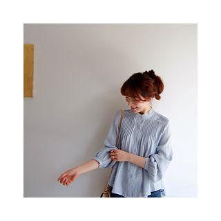 Mandarin-collar Pintuck Blouse
