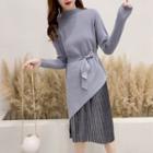Set: Mock-neck Long Sweater + H-line Knit Skirt