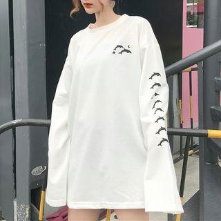 Dolphin Print Long-sleeve Tunic T-shirt