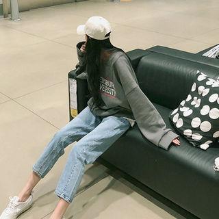 Letter-printed Fleece-lined Boxy Sweatshirt