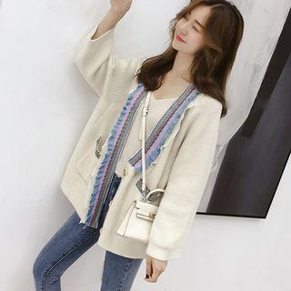 Frill-trim Cardigan Light Beige - One Size
