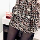 Metal-buttoned Tweed Mini Skirt