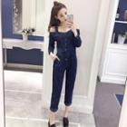 Cold-shoulder Denim Jumpsuit