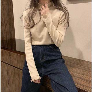 Mock-neck Lettuce Edge Knit Top / Camisole Top