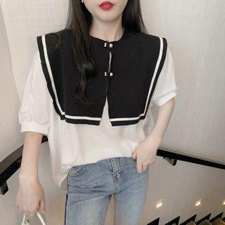 Set: Knit Shawl + Puff-sleeve Top White - One Size