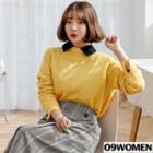 Tall Size Crew-neck Slit-hem Knit Top