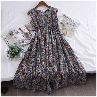 Sleeveless Floral Printed A-line Dress Pink - L