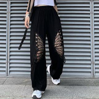 Mesh Panel Butterfly Wide-leg Pants