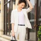 Spaghetti Strap Top / 3/4-sleeve Striped Blazer / Dress Pants