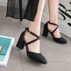 Chunky-heel Cross-strap Glitter Sandals