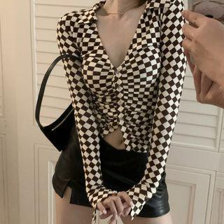 Plaid Shirt / Faux Leather Mini Skirt