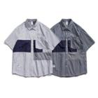 Short-sleeve Color Block Striped Shirt