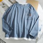Mock Two-piece Planet Embroidered Long-sleeve T-shirt