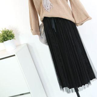Tie-waist Velvet Mesh A-line Skirt