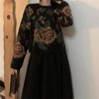 Floral Sweater Khaki & Black - One Size