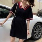 Short-sleeve Striped Dress Black - One Size