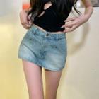Low Rise Washed Denim Skort