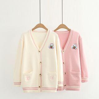 V-neck Rabbit Embroidered Knitted Cardigan