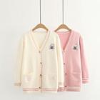 V-neck Rabbit Embroidered Knitted Cardigan