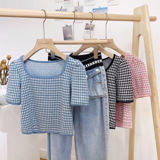 Plaid Square-neck Cropped T-shirt
