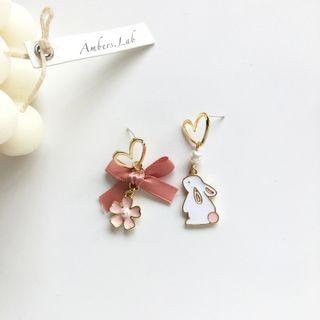 Rabbit Flower Asymmetrical Alloy Dangle Earring 1 Pair - S925 Silver Needle - Earring - Gold - One Size