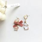 Rabbit Flower Asymmetrical Alloy Dangle Earring 1 Pair - S925 Silver Needle - Earring - Gold - One Size