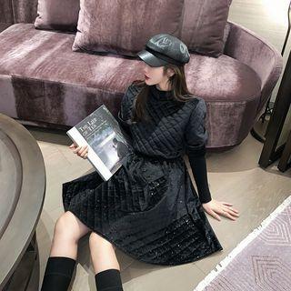Long-sleeve Mini Padded A-line Dress