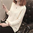 Pointelle Long-sleeve Knit Top