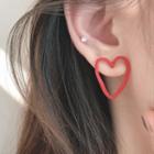 Heart Sterling Silver Ear Stud 1 Pair - 925 Silver - Rose Gold & Red - One Size