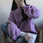 Lettering Fleece-lined Sweatshirt Purple - One Size