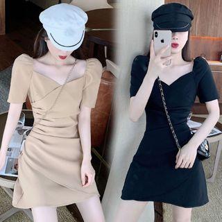 Short-sleeve Ruched Mini A-line Dress
