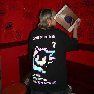 Lettering Cartoon Print Elbow-sleeve T-shirt