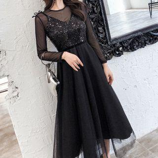 Set: Long-sleeve Midi Dress + Strappy Top