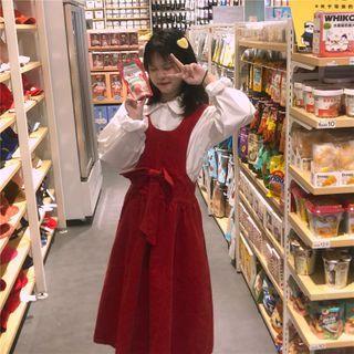 Long-sleeve Shirt / Corduroy Maxi A-line Overall Dress