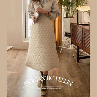 V-neck Quilted Long Overall Dress