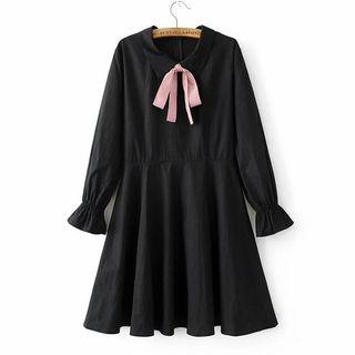 Tie Neck Collared A-line Dress