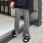 Geometric Print Slit-hem Wide Leg Pants Black & White - One Size