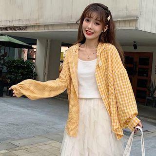 Gingham Panel Hooded Jacket Yellow - One Size