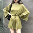 Set: Crewneck Long-sleeve T-shirt + Lace Up Skirt