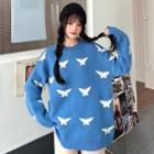 Butterfly Patterned Crewneck Sweater